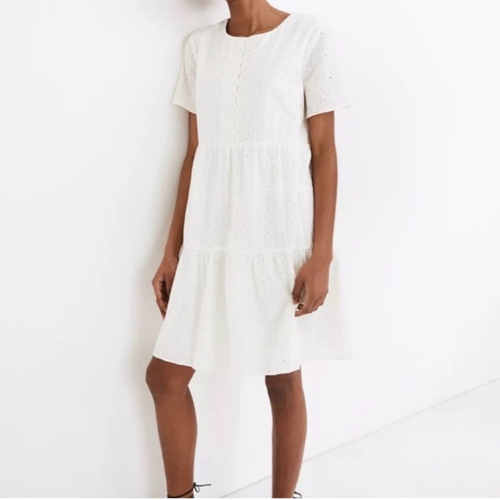 NWT Madewell White Eyelet Tiered Mini Dress
